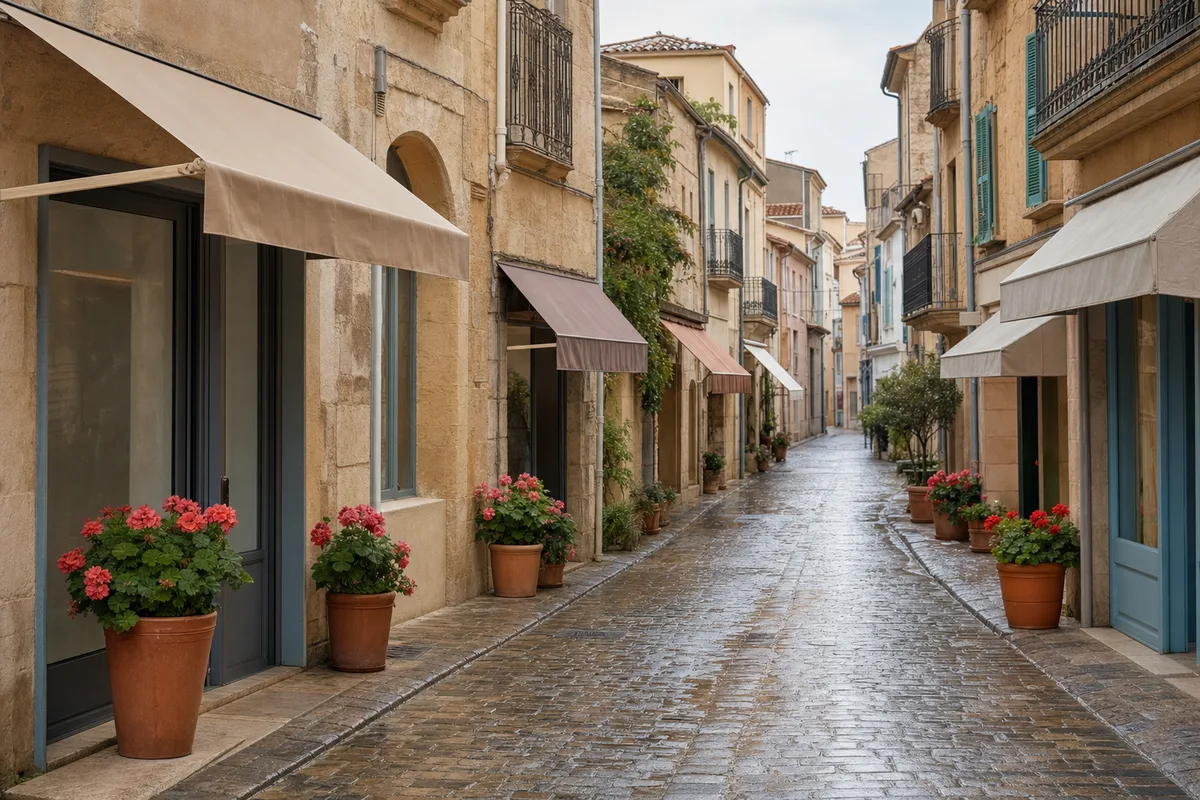 Devanture d&rsquo;une petite boulangerie de quartier en France, pains disposés dans un panier en osier